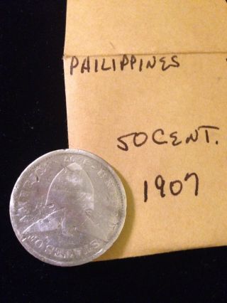Philippines 50 Centavos,  1907 Silver Coin photo