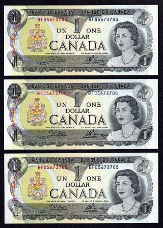 1973 $1.  00 Ch Unc 63 Epq (3) Consecutive Bank Of Canada Paper Money photo