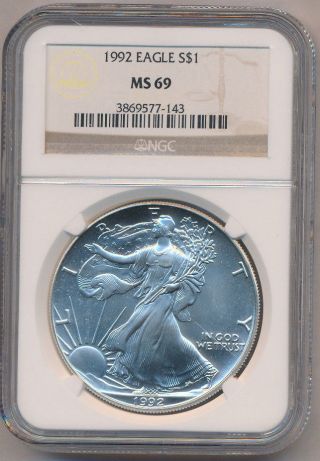 1992 American Silver Eagle Ngc Certified Ms 69 photo