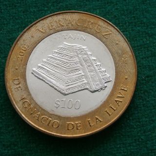 2007 Mexico Veracruz Tajin Pyramid Bimetallic Mexican Silver Coin Fase Ii Unc photo