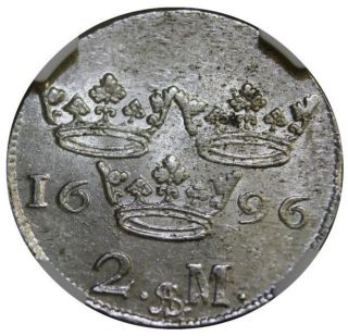 1696 Sweden Silver 2 Mark Ngc Au58 photo