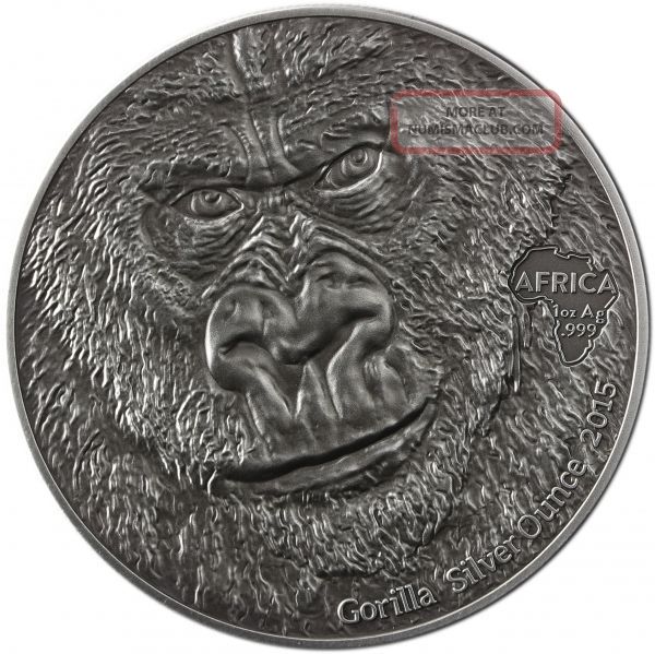5 Cedis Ghana 2015 - Gorilla Head - 1 Oz Antique Finish Australia & Oceania photo