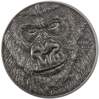 5 Cedis Ghana 2015 - Gorilla Head - 1 Oz Antique Finish photo