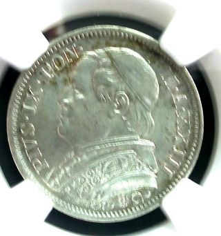 Italian 1868xxiiir Pius Ix Ngc Ms65 Gembu Silver One Lira Scarce photo