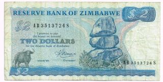 1983 Zimbabwe Two Dollars Note - P1b photo