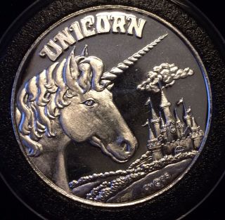 1985 Crown Impressions Unicorn Silver 1 Oz.  999 Round Art Rare photo