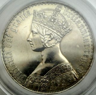 Great Britain Queen Victoria Gothic Crown 5 Shilling Silver Coin 1847 Cgs Pf Au photo