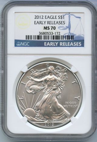2012 American Silver Eagle Early Releases Ngc Ms 70 - 1 Oz Coin - S1s Jn752 photo