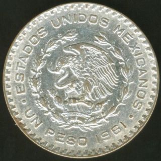 Un Peso 1961 Very Large Silver Coin 16 Grams.  100 Silver.  0514 Oz Asw Mexico photo