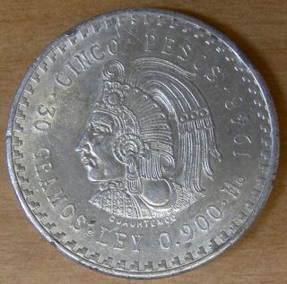 Cinco 5 Pesos 1948 Cuauhtemoc Mexico Silver Coin photo