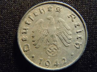 1942 - A - German - Ww2 - 10 - Reichspfennig - Germany - Nazi Coin - Swastika - World - Ab - 3578 - Cent photo