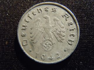 1942 - A - German - Ww2 - 10 - Reichspfennig - Germany - Nazi Coin - Swastika - World - Ab - 6103 - Cent photo
