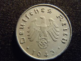 1943 - A - German - Ww2 - 10 - Reichspfennig - Germany - Nazi Coin - Swastika - World - Ab - 3582 - Cent photo
