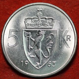 Uncirculated 1963 Norway 5 Kroner Foreign Coin S/h photo