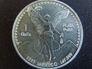 1993 Mexico Libertad 1 Troy Ounce.  999 Silver Bu photo