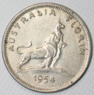 Australia 1954 Silver One Florin photo