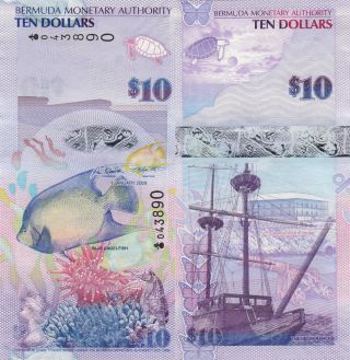 Bermuda 10 Dollars (2009) - Fish/boat/polymer Hybrid/onion Prefix/p59 photo