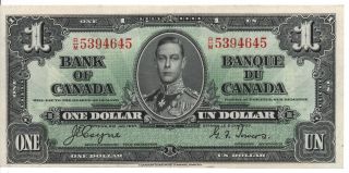 1937 Bank Of Canada $1 Note S/n Rm539465 photo
