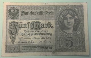 Germany Banknote 5 Mark August 1917 photo