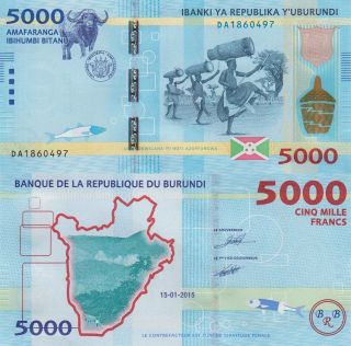 Burundi 5000 Francs (15.  01.  2015) - Drummers/water Buffalo/pnew photo