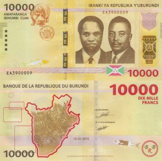 Burundi 10000 Francs (15.  01.  2015) - Prince & President/hippo/pnew photo
