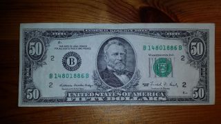 1988 $50 Fifty Dollar Bill Federal Reserve Note B14801886b - Circulated photo