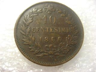 Coin Italy 1866 M 10 Centesimi Vf,  Vittorio Emanuele Ii photo