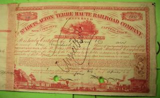 Stock Certificate St.  Louis,  Alton,  And Terre Haute Railroad.  1864.  Cancelled. photo