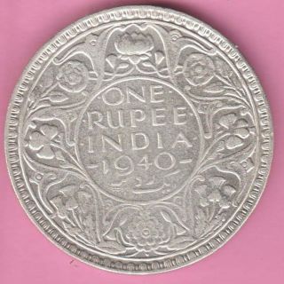 British India - 1940 - One Rupee - King George Vi - Rare Ex.  Fine Silver Coin B14 photo