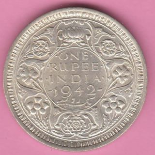 British India - 1942 - One Rupee - King George Vi - Rare Ex.  Fine Silver Coin B15 photo