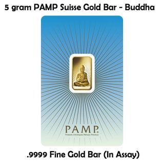 5 Gram Pamp Suisse Gold Bar - Buddha (in Assay).  9999 Fine photo