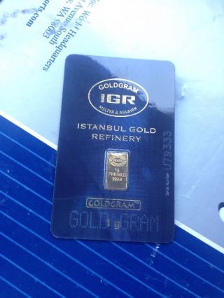 1 Gram Istanbul Gold Refinery Bar.  9999 Fine (in Assay) photo