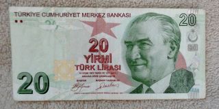 Turkish Turkey 20 Lira Lirasi Circulated Banknote Papermoney photo