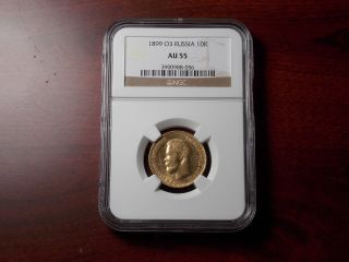 1899 O3 Russia 10 Rouble Gold Coin Ngc Au - 55 photo