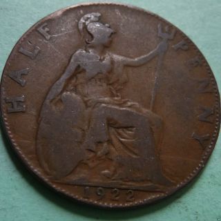 Uk - England - Great Britain - Half Penny Coin - 1922 photo