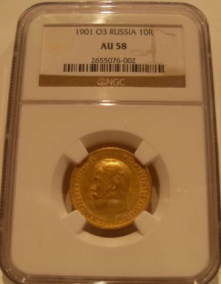 Russia 1901 Fz Gold 10 Roubles Ngc Au - 58 photo