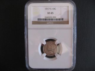 Xf45 Ngc Certified 1917 S Mercury Dime,  90 Silver photo