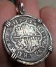 Silver Spanish Treasure Two Real Cob Coin Pendant 1721 (not Atocha) Europe photo 7