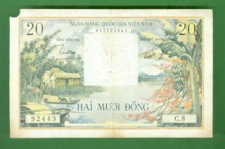 South Vietnam Banknote 1956 - 20 Dong,  Good Grade.  Rare. photo