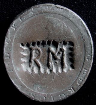 Great Britain.  “rm [boxed]” Counterstamped On 1797 George Iii Copper Penny photo