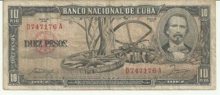 1958 Banco Nacional 10 Pesos Pre - Casrto Note - - Circulated photo