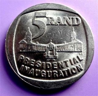 1994 South Africa Presidential Inauguration Nelson Mandela 5 Rand Coin Great photo