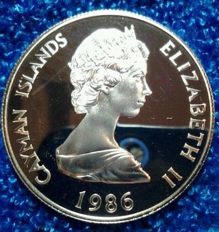 1986 Rare Uncirculated Proof Cayman Islands $1 Pineapple Sterling Silver Dollar photo