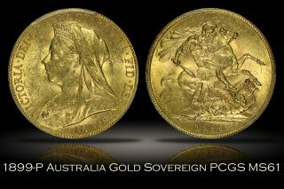 1899 - P Australia Gold Sovereign St.  George Reverse Pcgs Ms61 Bright Lustrous Key photo