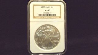 2005 - Silver Eagle - Ngc Graded Perfect Ms70 - Ngc Price $335.  00 photo