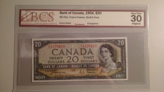 1954 Bank Of Canada $20 Co / To Be1176410 Graded / Devil ' S Face photo