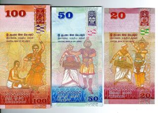 Sri Lanka Pack Of 20,  50,  100 Rupee Unc P Ceylon 2010 Banknote Money Package photo
