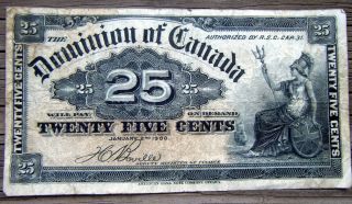 Dominion Of Canada Twenty Five Cents Note January 2nd 1900 T.  C.  Boville photo