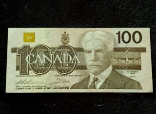 1 X 1988 Canadian Paper Money $100 Dollar Bill - Bank Of Canada photo