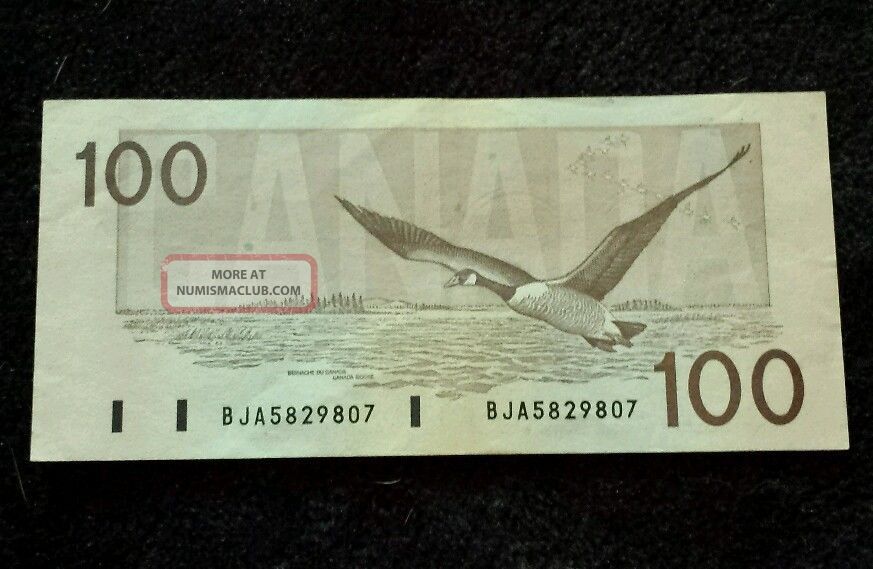 1 X 1988 Canadian Paper Money 100 Dollar Bill Bank Of Canada